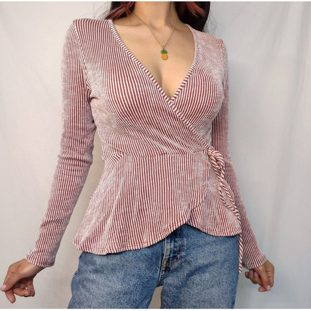 Caution To The Wind Peplum Faux-Wrap Top